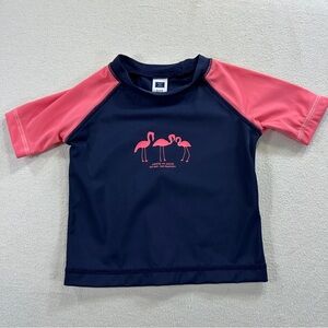 Janie and Jack Navy and Pink Flamingo Rashguard Sz 3-6M